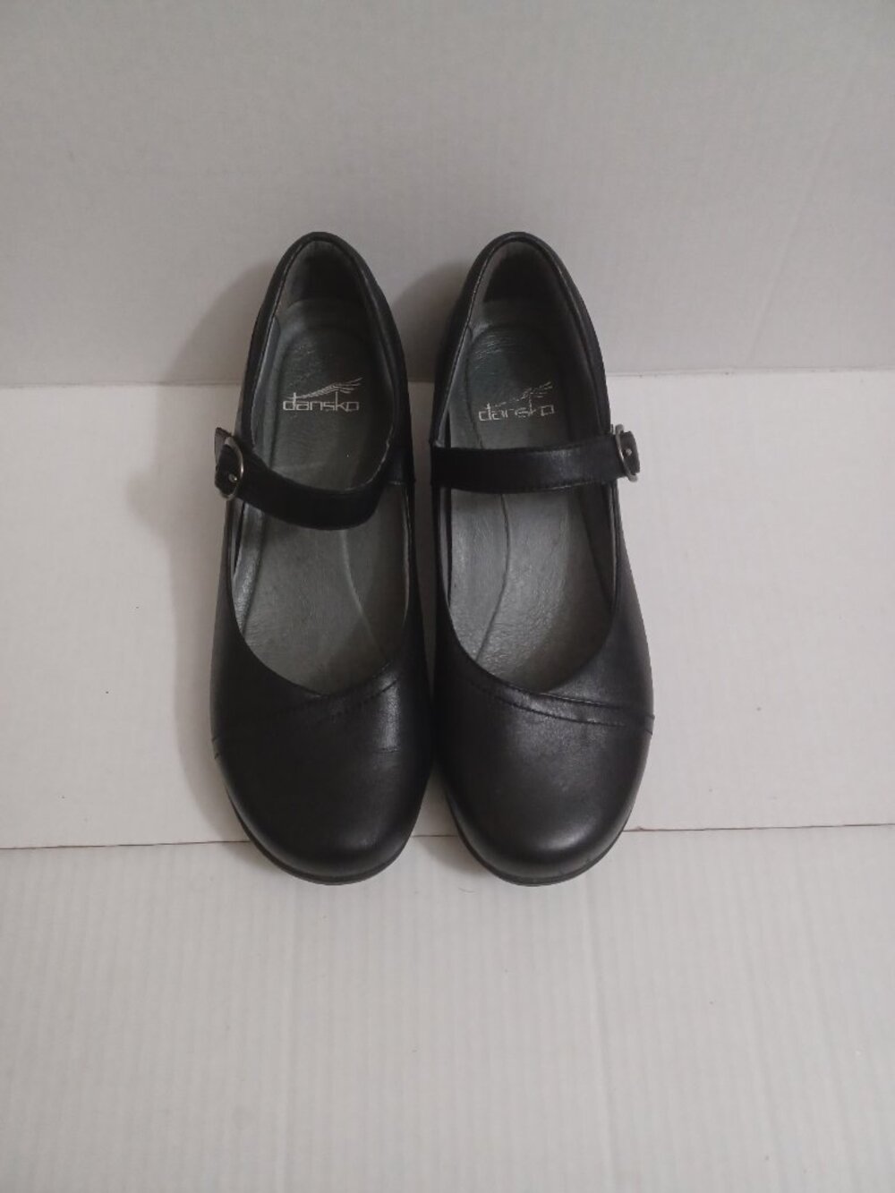 DANSKO FAWNA WIDE MARY JANE SHOES IN MILLED NAPPA LEATHER  BLACK SIZE 38W